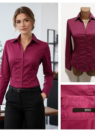 Hugo boss, жіноча бавовняна стречева сорочка бордового кольору.