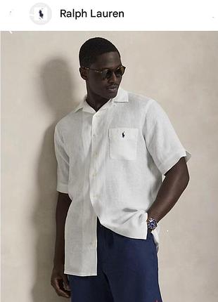 Белая рубашка с коротким рукавом polo ralph lauren