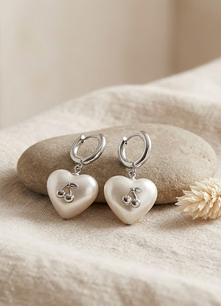 Серьги нержавеющая сталь stainless steel сердца вишни