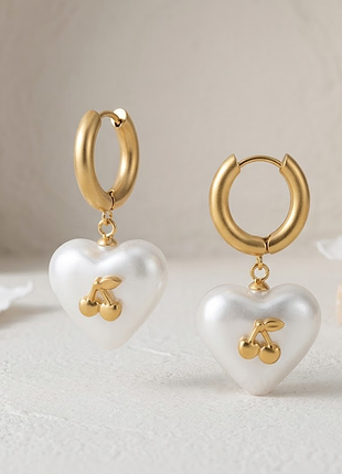Серьги нержавеющая сталь stainless steel сердца вишни