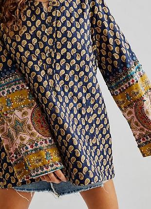 Новая стеганая хлопковая рубашка бохо с роскошными рукавами free people gorgeous paisley embellished shirt jacket