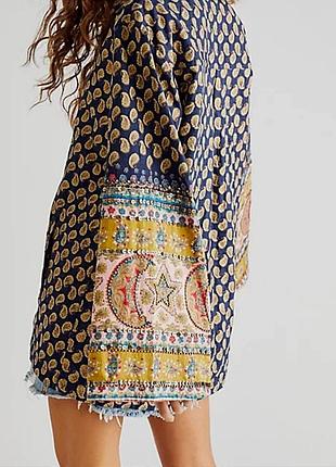 Нова стьобана бавовняна сорочка бохо з розкішними рукавами free people gorgeous paisley embellished shirt jacket