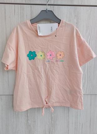 Хлопковая футболка m&amp;s для девочки 6-7р