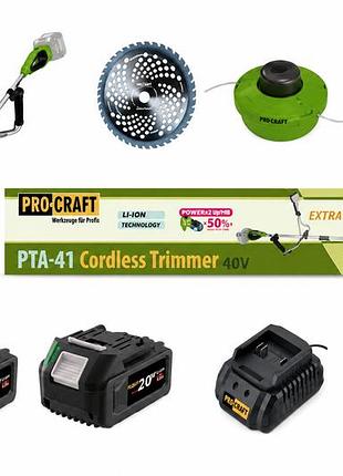 Акумуляторний тример procraft pta41 40v безщітковий багатополюсний (2 акб 4 аг та 2 зп)