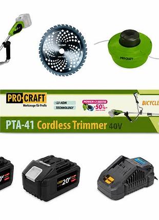 Акумуляторний тример procraft pta41 40v безщітковий багатополюсний (2 акб 8 аг та 2 зп 2,4 а)