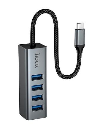 Хаб hoco hb1c 4×usb 3.0 через type-c, металлический корпус, серый