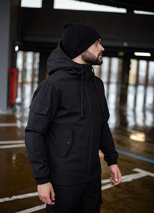 Куртка ветровка мужская весенняя осенняя черная softshell