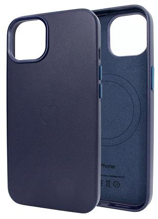 Чехол leather case pu с magsafe для iphone 13 mini защитный с мягкой подкладкой темно-синий