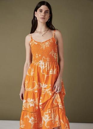 Довга поплінова бавовняна ярусна сукня сарафан поплін бавовна per una marks & spencer хлопковое ярусное миди платье сарафан хлопок