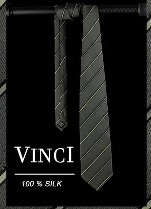 Шелковый галстук vinci pure silk брендовый жаккардовый в полоску мужской классический премиум в полоску широкий ретро винтаж 10 см