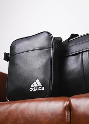 Подарок хлопку, сумка через плечо черная adidas, мессенджер мужской, борсетка кожаная адидас