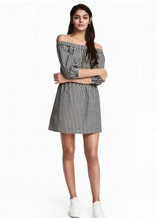 Короткое летнее платье h&amp;m в клетку из тонкой хлопковой ткани.