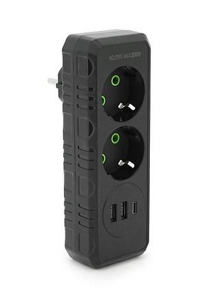 Розетка тройник new version voltronic f103 с заземлением 2 розетки 3usb 1type-c для дома и офиса зар 6v6e_66