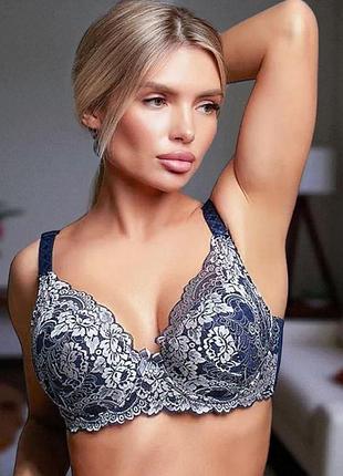 Бюстгальтер lanny mode 11826 кружевной мягкая чашка на тонкому поролоне размер d 85d, синий