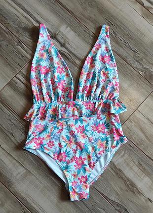 Суцільний купальник primark з рюшами та тропічним принтом, розмір m / eur 38 (uk 10)