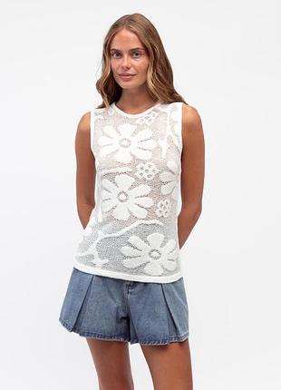 Ажурний в'язаний топ-майка zara knit з квітами кроше