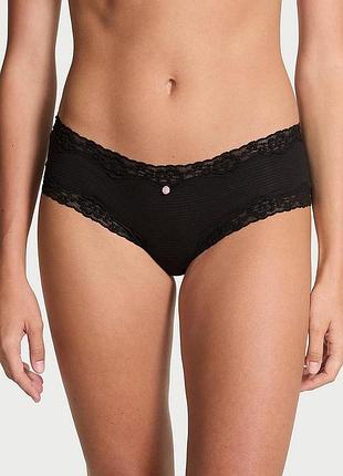 Жіночі трусики victoria's secret (22691887939965) cotton shadow stripe lace-waist cheeky xl чорні