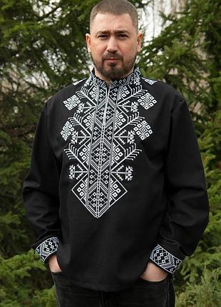 Стильна чоловіча вишиванка лляна з довгим рукавом , нарядні вишиті чоловічі сорочки з льону