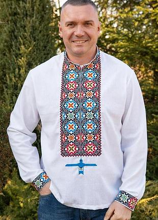 Стильная мужская вышиванка льняная с длинным рукавом, нарядные вышитые мужские рубашки из льна