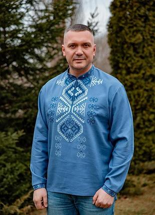 Стильная мужская вышиванка льняная с длинным рукавом, нарядные вышитые мужские рубашки из льна