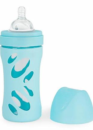 Стеклянная бутылочка антиколиковая twistshake 260 мл 2m+ с силиконовой соской голубой (78583)
