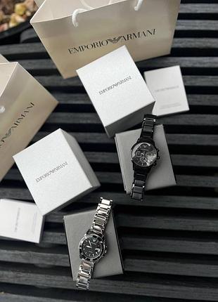Чоловічий наручний годинник emporio armani чорний срібний брендовий кварцовий оригінальне пакування