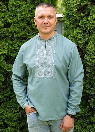 Стильна чоловіча вишиванка лляна з довгим рукавом , нарядні вишиті чоловічі сорочки з льону