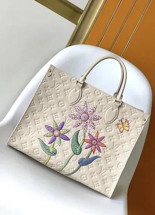 Жіноча сумка-шопер louis vuitton onthego mm з квітами
