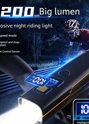 Велосипедний ліхтар із цифровим дисплеєм і автояскравістю (usb type-c) 1200 mah