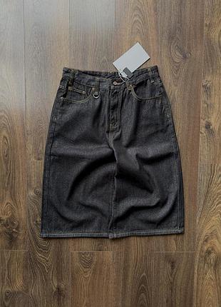 Широкие шорты джинсовые super baggy raw черные skater бегги y2k sk8 бермуды длинные washed m