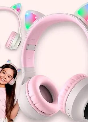 Беспроводные bluetooth наушники w42 cat ear 40 мм 12 часов работы розовые