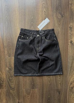 Широкие шорты джинсовые super baggy raw черные skater бегги y2k sk8 бермуды длинные washed l