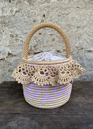 Плетений кошик/сумка із рафії соломʼяного кольору