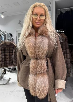 Пальто альпака с лисой двухстороннее