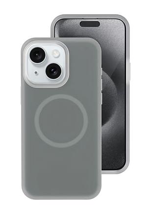 Чехол силиконовый neon silicone case magsafe для iphone 15 серый с защитой камеры