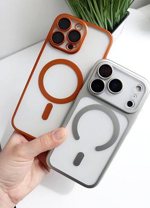 Чехол titan frame matte pc magsafe для iphone 15 pro max противоударный с защитой камеры оранжевый 2