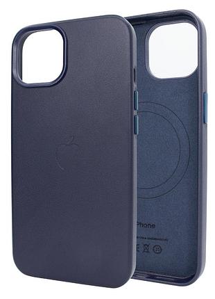 Чохол leather case pu magsafe для iphone 15 pro max стильний захисний аксесуар midnight blue