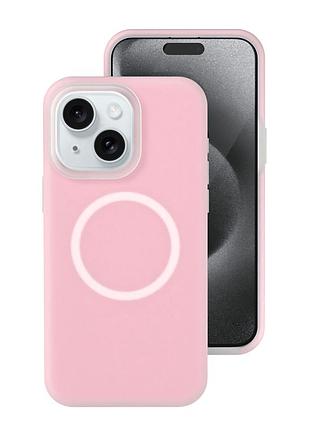 Чехол силиконовый magsafe для iphone 14 light pink защита камеры с микрофиброй внутри