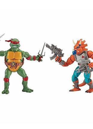 Набір фігурок tmnt черепашки-ніндзя класичні рафаель проти трицератона 15 см (81278)