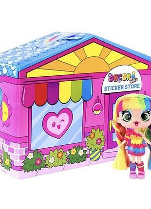 Ігровий набір decora girlz з лялькою 13 см дизайнерський магазин наклейок (d1009)