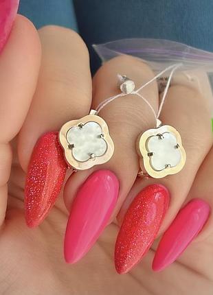Срібні сережки van cleef з перламутром та золотими пластинами
