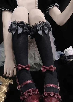 Чорні гольфи з мереживом бантиком coquette lolita