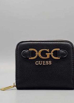 Класичний жіночий гаманець guess маленьке портмоне зі шкіри для жінки гесс брендовий шкіряний кошельок для дівчини чорний