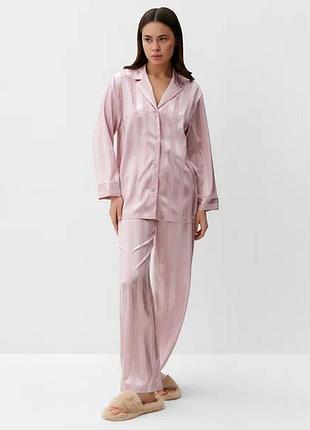 Женская атласная пижама kaftan в полоску, пудровая, рубашка на пуговицах и брюки, шелковистый домашний костюм для сна l