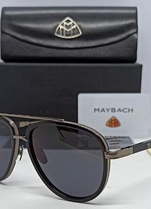 Maybach брендовые очки капли солнцезащитные мужские черные однотонные с серебристым металлом в брендовой упаковке мб