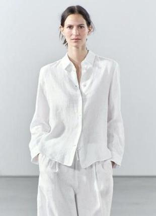 Лляна сорочка zara білого кольору