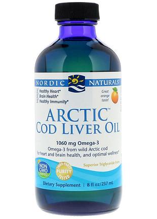 Рыбий жир из печени трески, arctic cod liver oil, nordic naturals, апельсин, арктический, 237 мл