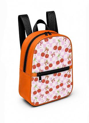 Дитячий міні-рюкзак помаранчевий з принтом sweet cherry для дівчинки 28×24×10 см міні-сумка дитяча (5426)