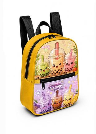 Дитячий міні-рюкзак жовтий з принтом bubble tea для дівчинки 28×24×10 см міні-сумка дитяча (5408)