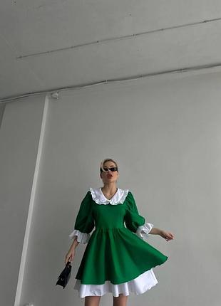 Женское стильное романтичное платье в стиле baby doll с подюбкой коттон трава, 46/48